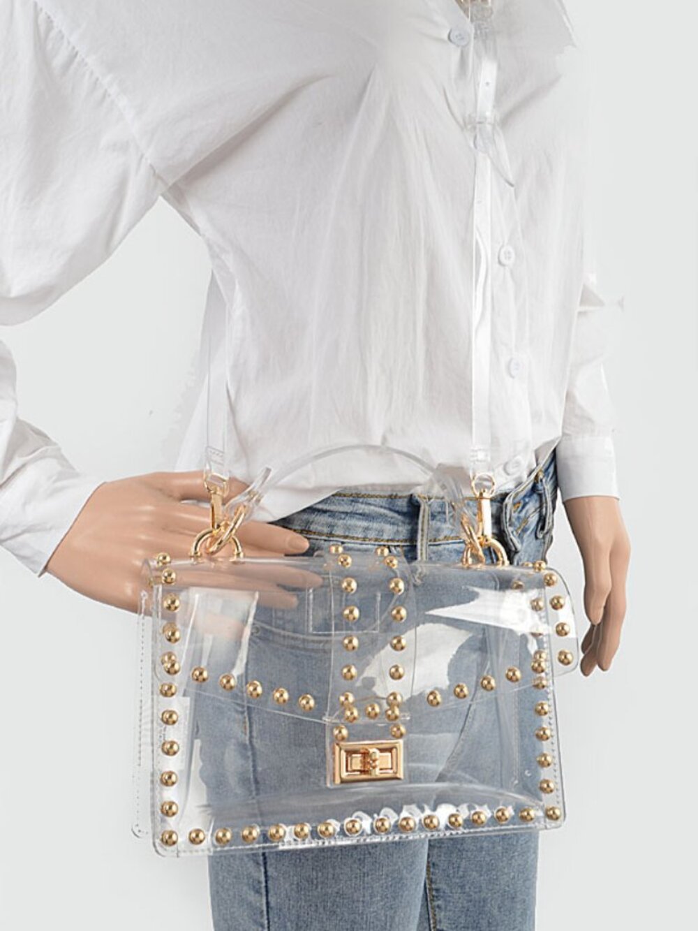 BNWT Brand New Transparent Studded Stadium Bag Cleared Studded Bag - Picture 5 of 6